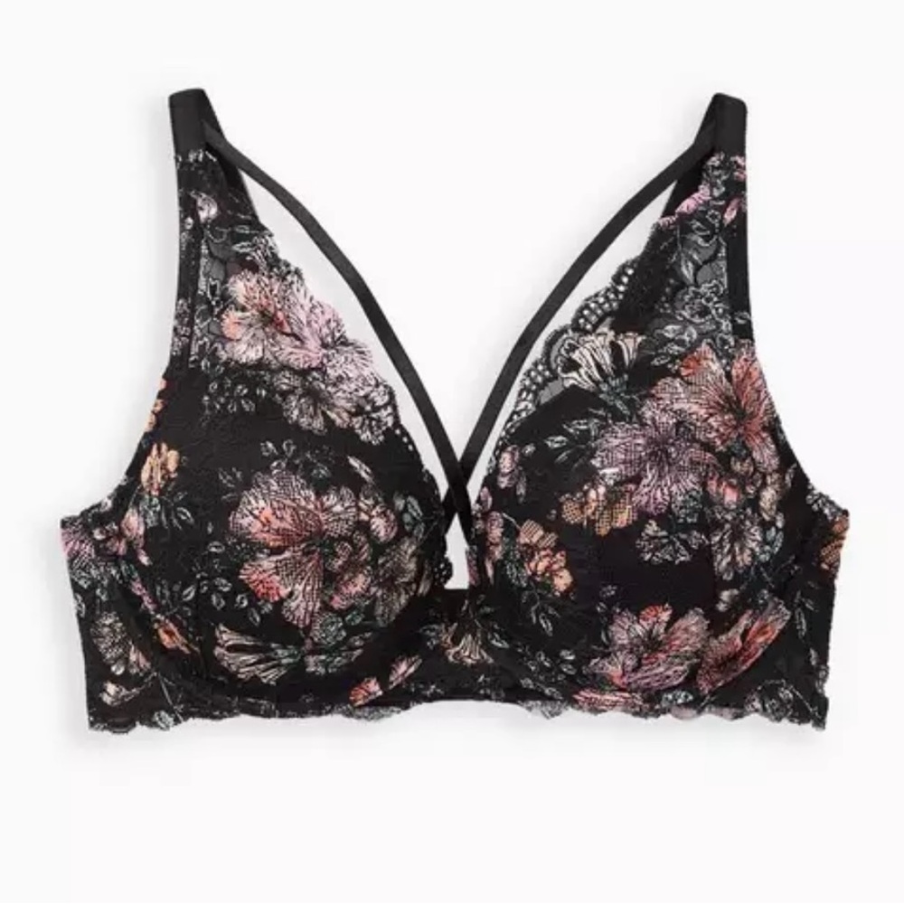 Floral Lace Bralette - Black and Pink